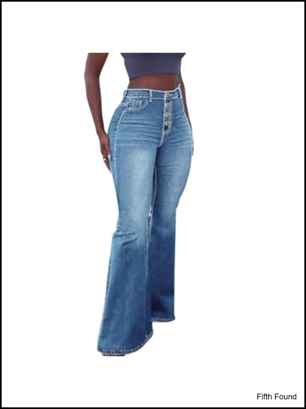 High Waist Stretch Flare Denim Jeans Button Fly Comfort